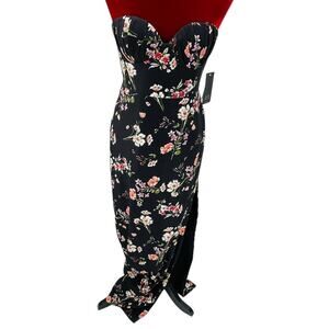 BY AIDAN MATTOX sz 2 XS black floral bustier strapless party maxi dress NWT B85